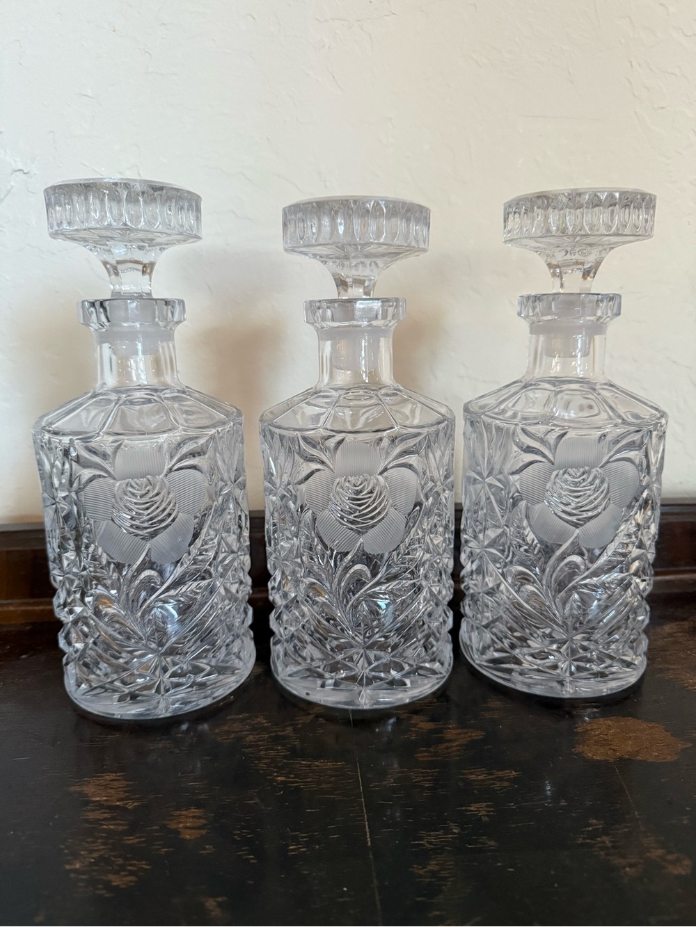 Clear Crystal Cut Glass Decanter Set with Stoppers